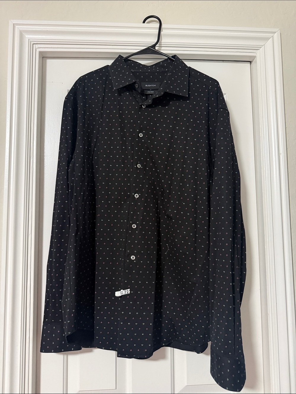Bugatchi Black Button-Down Shirt with Tiny White Dot Pattern